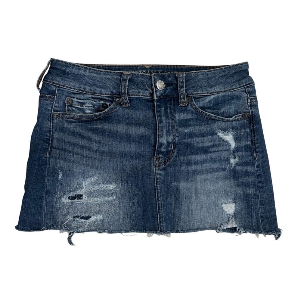 American Eagle Outfitters Dark Blue Distressed Mini Skirt